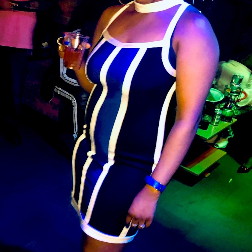 Striped Bandage Dress with Choker